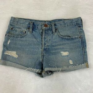 BDG Denim Jean Shorts Light Wash Size 27 Cuffed Distressed Frayed Button Fly